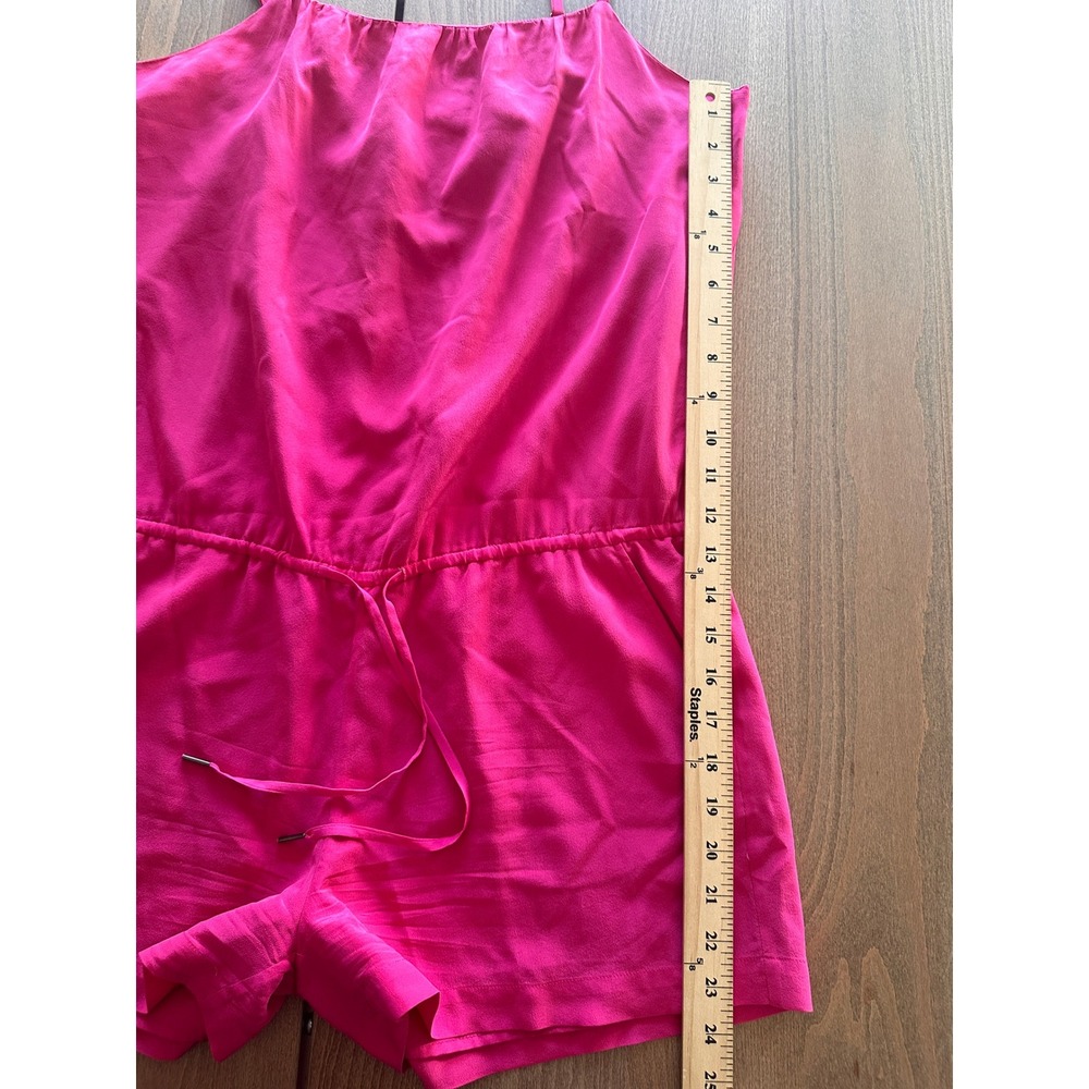 Joie Hot Pink 100% Silk Sleeveless Romper Adjustable Waist Pocket - Picture 3 of 9